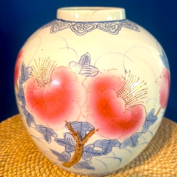 Vintage Oriental Style Hand Painted Pink Blossom Chinoiserie Porcelain Vase 10” - Picture 3 of 6